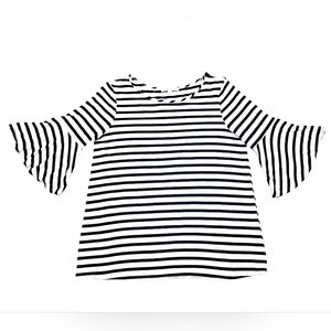 Green Envelope Black White Stripe Bell Sleeve Top Woman's Size Medium Made InUSA